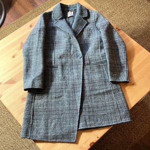 AMII Asymmetrical Plaid Wool Pea Coat